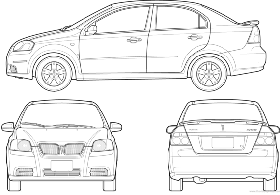 Pontiac Wave Sedan (2007) - Понтиак - чертежи, габариты, рисунки автомобиля