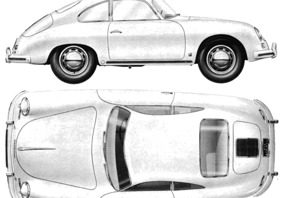 Porsche 356A 1600 (1958) - Порше - чертежи, габариты, рисунки автомобиля