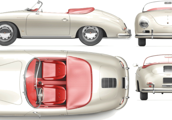 Porsche 356A 1600 S Speedster (1955) - Порше - чертежи, габариты, рисунки автомобиля