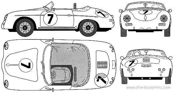 Porsche 356A Speedster (1955) - Порше - чертежи, габариты, рисунки автомобиля