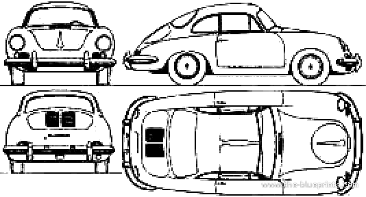 Porsche 356B Coupe - Порше - чертежи, габариты, рисунки автомобиля