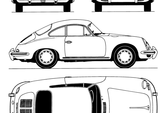 Porsche 356 (1964) - Порше - чертежи, габариты, рисунки автомобиля