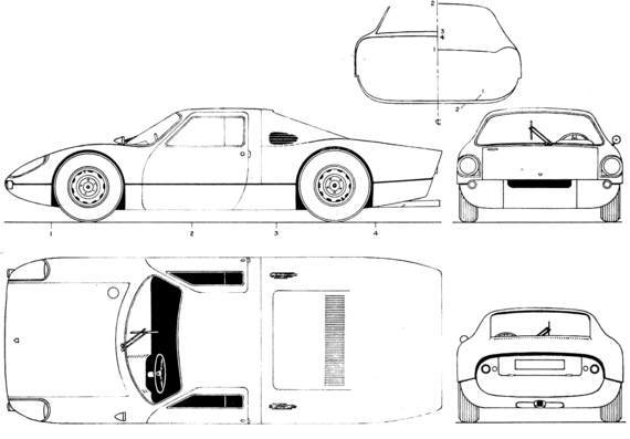 Porsche 904 GT - Порше - чертежи, габариты, рисунки автомобиля