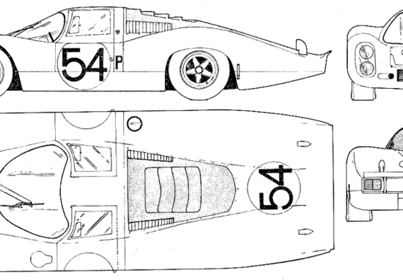 Porsche 907 Langheck - Порше - чертежи, габариты, рисунки автомобиля