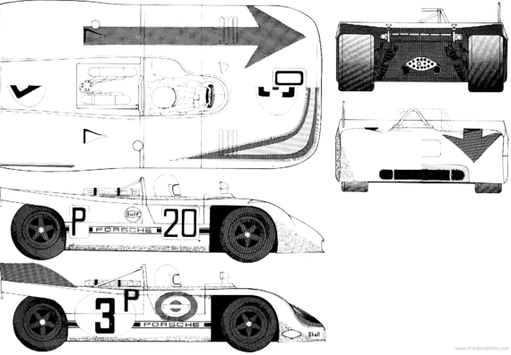 Porsche 908-3 Le Mans (1971) - Порше - чертежи, габариты, рисунки автомобиля