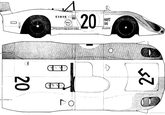 Porsche 908 Aero Le Mans (1969) - Порше - чертежи, габариты, рисунки автомобиля