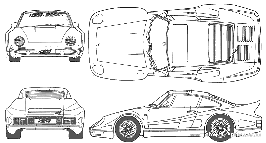 Porsche 911 Biturbo Koenig - Порше - чертежи, габариты, рисунки автомобиля