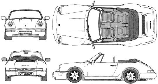Porsche 911 Carrera 2 Cabriolet - Порше - чертежи, габариты, рисунки автомобиля