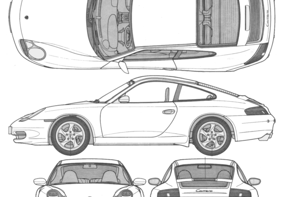 Porsche 911 Carrera 4 (1998) - Порше - чертежи, габариты, рисунки автомобиля