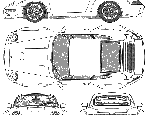 Porsche 911 GT2 (993) - Порше - чертежи, габариты, рисунки автомобиля