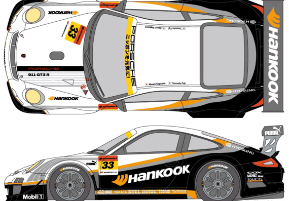 Porsche 911 GT3R (2012) - Порше - чертежи, габариты, рисунки автомобиля