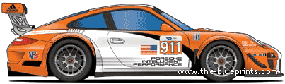 Porsche 911 GT3 R Hybrid (2010) - Порше - чертежи, габариты, рисунки автомобиля