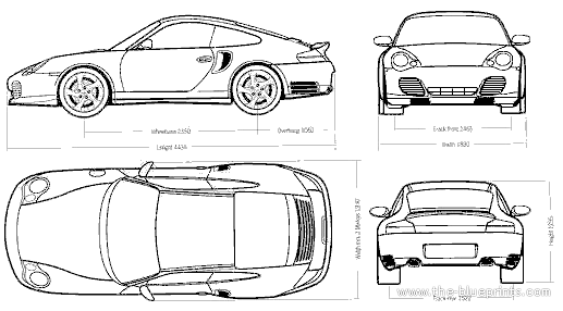 Porsche 911 Turbo (996) - Порше - чертежи, габариты, рисунки автомобиля