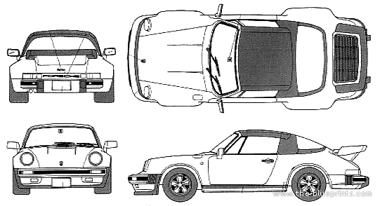 Porsche 911 Turbo Cabriolet (1988) - Порше - чертежи, габариты, рисунки автомобиля