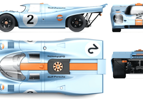 Porsche 917K (1970) - Порше - чертежи, габариты, рисунки автомобиля