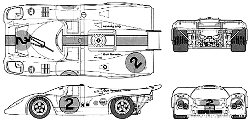 Porsche 917K Daytona (1971) - Порше - чертежи, габариты, рисунки автомобиля