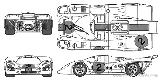 Porsche 917K Daytona Winner (1971) - Порше - чертежи, габариты, рисунки автомобиля