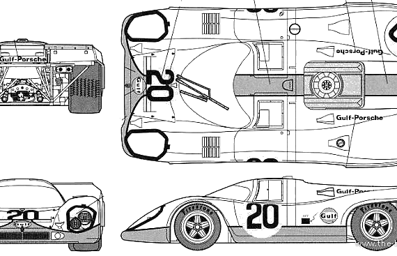 Porsche 917K Le-Mans (1970) - Порше - чертежи, габариты, рисунки автомобиля
