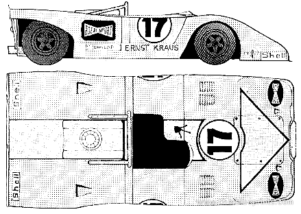 Porsche 917S Le Mans (1970) - Порше - чертежи, габариты, рисунки автомобиля