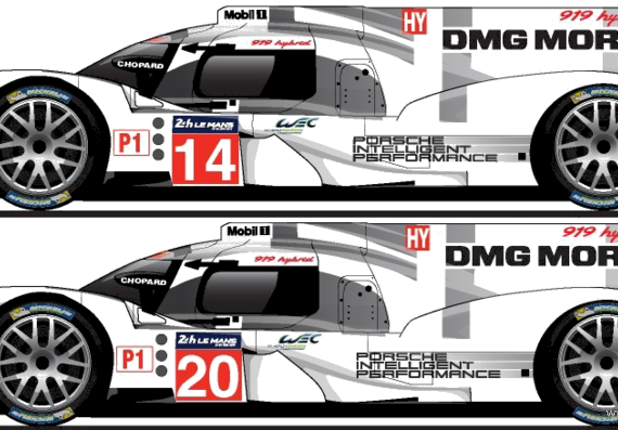 Porsche 919 Hybrid Le Mans (2014) - Порше - чертежи, габариты, рисунки автомобиля