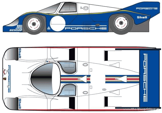 Porsche 956B (1983) - Порше - чертежи, габариты, рисунки автомобиля