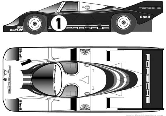 Porsche 956 (1982) - Порше - чертежи, габариты, рисунки автомобиля