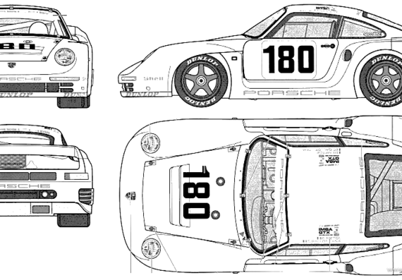 Porsche 961 Le Mans (1986) - Порше - чертежи, габариты, рисунки автомобиля