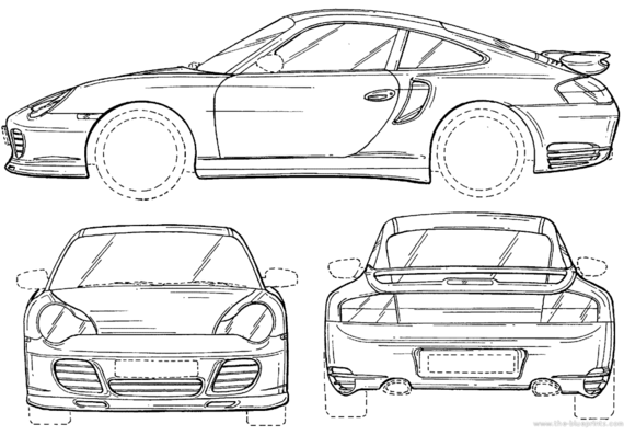 Porsche 996 Turbo - Порше - чертежи, габариты, рисунки автомобиля