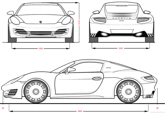 Porsche GTS concept - Порше - чертежи, габариты, рисунки автомобиля