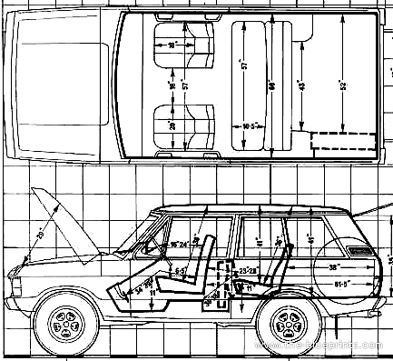 Range Rover 3500 V8 (1975) - Рендж Ровер - чертежи, габариты, рисунки автомобиля