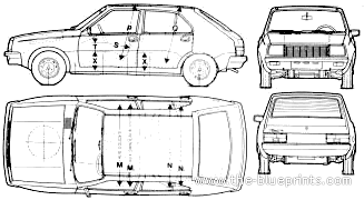 Renault 14GTL (1979) - Рено - чертежи, габариты, рисунки автомобиля