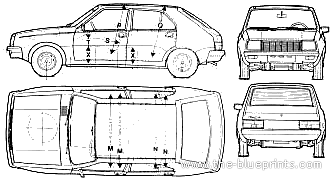 Renault 14 TL - Рено - чертежи, габариты, рисунки автомобиля