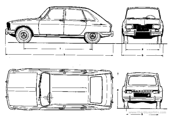 Renault 16 - Рено - чертежи, габариты, рисунки автомобиля