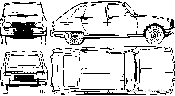 Renault 16TL - Рено - чертежи, габариты, рисунки автомобиля