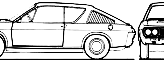 Renault 17 TS (1973) - Рено - чертежи, габариты, рисунки автомобиля