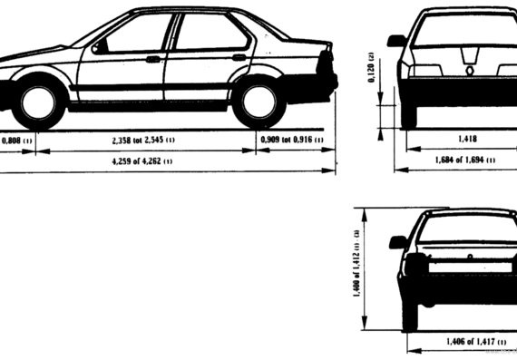 Renault 19 - Рено - чертежи, габариты, рисунки автомобиля