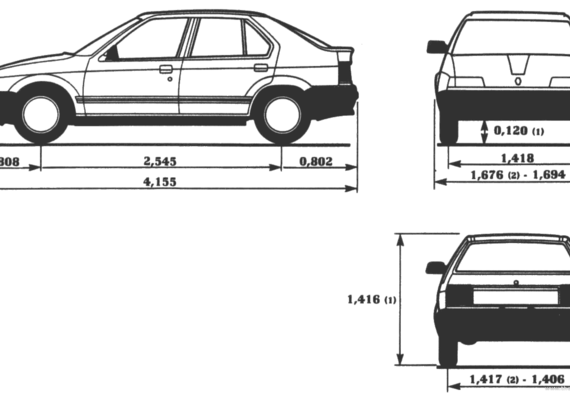 Renault 19 5-Door - Рено - чертежи, габариты, рисунки автомобиля