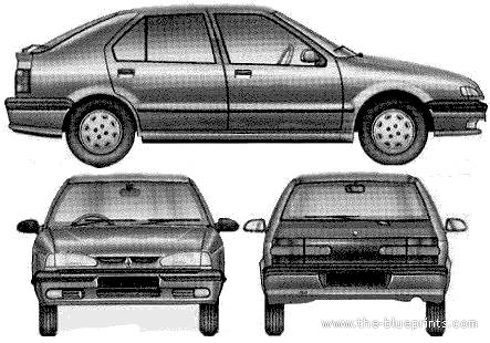 Renault 19 5-Door (1991) - Рено - чертежи, габариты, рисунки автомобиля