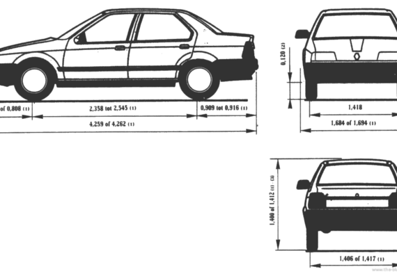 Renault 19 Chamade - Рено - чертежи, габариты, рисунки автомобиля