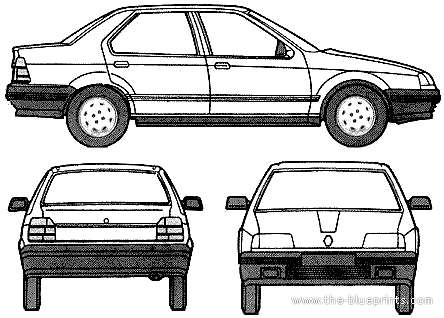 Renault 19 Chamade (1991) - Рено - чертежи, габариты, рисунки автомобиля