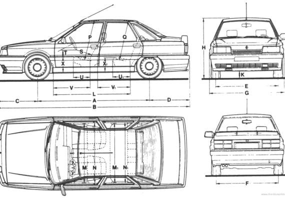 Renault 21 2.0 Turbo - Рено - чертежи, габариты, рисунки автомобиля