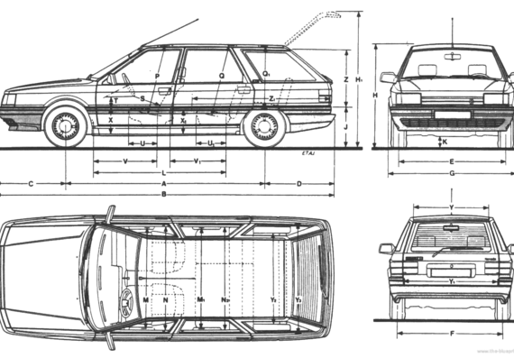 Renault 21 Nevada - Рено - чертежи, габариты, рисунки автомобиля