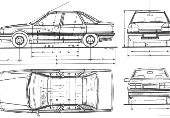Renault 21 Sedan - Рено - чертежи, габариты, рисунки автомобиля