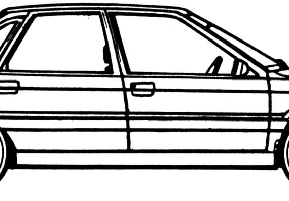 Renault 21 Turbo (1990) - Рено - чертежи, габариты, рисунки автомобиля