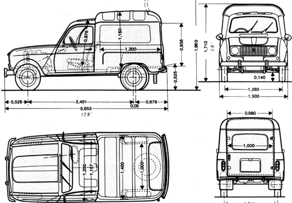 Renault 4F - Рено - чертежи, габариты, рисунки автомобиля