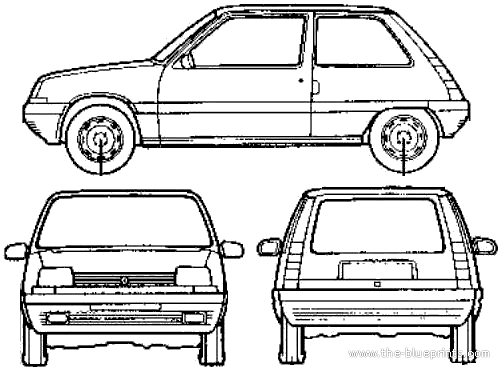 Renault 5 3-Door Supercinq (1986) - Рено - чертежи, габариты, рисунки автомобиля