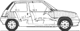 Renault 5 Campus (1988) - Рено - чертежи, габариты, рисунки автомобиля