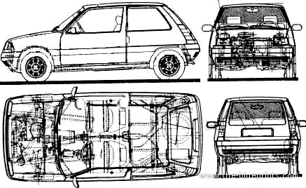 Renault 5 Supercinq 3-Door (1987) - Рено - чертежи, габариты, рисунки автомобиля