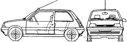 Renault 5 Supercinq 3-Door (1989) - Рено - чертежи, габариты, рисунки автомобиля