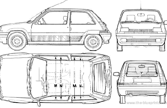 Renault 5 Supercinq Turbo - Рено - чертежи, габариты, рисунки автомобиля